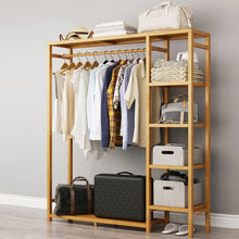 Load image into Gallery viewer, Bamboo Garment Hanging Stand Shoe Rack Display Storage Shelf Portable Closet