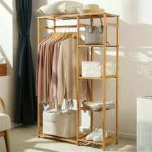 Load image into Gallery viewer, Bamboo Garment Hanging Stand Shoe Rack Display Storage Shelf Portable Closet