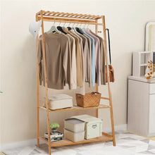 Load image into Gallery viewer, Rail Bamboo Clothes Rack Garment Hanging Stand 3 Tier Storage Shelves Closet