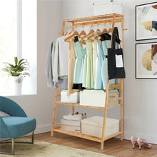 Load image into Gallery viewer, Rail Bamboo Clothes Rack Garment Hanging Stand 3 Tier Storage Shelves Closet