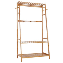 Load image into Gallery viewer, Rail Bamboo Clothes Rack Garment Hanging Stand 3 Tier Storage Shelves Closet