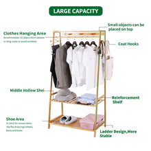 Load image into Gallery viewer, Rail Bamboo Clothes Rack Garment Hanging Stand 3 Tier Storage Shelves Closet