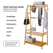 Load image into Gallery viewer, Rail Bamboo Clothes Rack Garment Hanging Stand 3 Tier Storage Shelves Closet