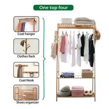 Load image into Gallery viewer, Rail Bamboo Clothes Rack Garment Hanging Stand 3 Tier Storage Shelves Closet