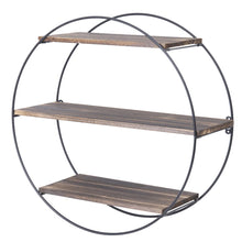 Load image into Gallery viewer, Heavy 3 Tier Decorative Geometric Circle Metal Floating Shelves Rustic Brown