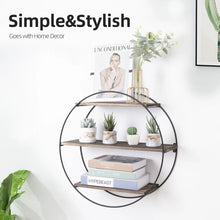 Load image into Gallery viewer, Heavy 3 Tier Decorative Geometric Circle Metal Floating Shelves Rustic Brown