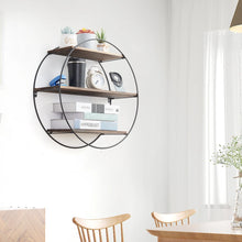 Load image into Gallery viewer, Heavy 3 Tier Decorative Geometric Circle Metal Floating Shelves Rustic Brown