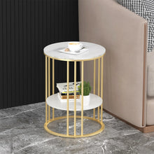 Load image into Gallery viewer, Gold Side End Table, 2 Tier Round Marble Side Table with Storage Shelf Modern