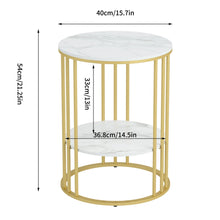 Load image into Gallery viewer, Gold Side End Table, 2 Tier Round Marble Side Table with Storage Shelf Modern