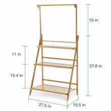 Load image into Gallery viewer, Bamboo Shelf Folding 3 Tier Ladder Book Plant Stand With Hanging Bar Multi Use