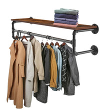 Load image into Gallery viewer, Clothes Rack with Top Shelf Industrial Pipe Wall Mounted Garment Rack Bedroom