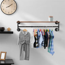 Load image into Gallery viewer, Clothes Rack with Top Shelf Industrial Pipe Wall Mounted Garment Rack Bedroom