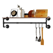 Load image into Gallery viewer, Clothes Rack with Top Shelf Industrial Pipe Wall Mounted Garment Rack Bedroom