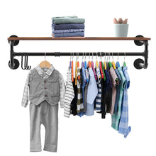 Load image into Gallery viewer, Clothes Rack with Top Shelf Industrial Pipe Wall Mounted Garment Rack Bedroom