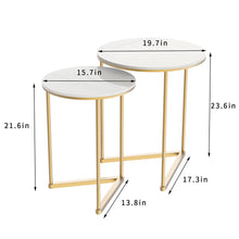 Load image into Gallery viewer, Gold Metal Nesting Tables Stackable Set Of 2 End Tables Side Tables Marble Top