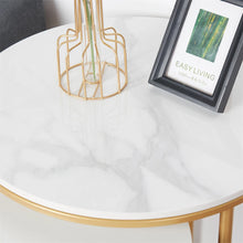 Load image into Gallery viewer, Gold Metal Nesting Tables Stackable Set Of 2 End Tables Side Tables Marble Top