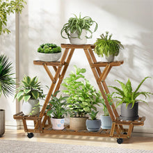Load image into Gallery viewer, Indoor Outdoor Plant Stand Flower Pot Holder Rack Wood Shelf Wheels Heavy Duty