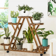 Load image into Gallery viewer, Indoor Outdoor Plant Stand Flower Pot Holder Rack Wood Shelf Wheels Heavy Duty