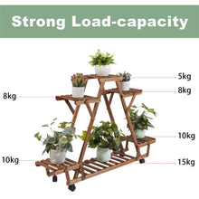 Load image into Gallery viewer, Indoor Outdoor Plant Stand Flower Pot Holder Rack Wood Shelf Wheels Heavy Duty