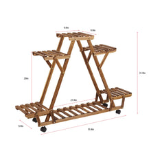 Load image into Gallery viewer, Indoor Outdoor Plant Stand Flower Pot Holder Rack Wood Shelf Wheels Heavy Duty