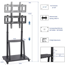 Load image into Gallery viewer, Extra Large Corner Floor 2-Tier Shelves TV Stand Rolling Cart for 32"-80" Screen