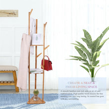 Load image into Gallery viewer, Sturdy Natural Bamboo Tree Garment Clothes Coat Hat Hanger Stand Rack w/ Shelves