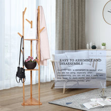 Load image into Gallery viewer, Sturdy Natural Bamboo Tree Garment Clothes Coat Hat Hanger Stand Rack w/ Shelves
