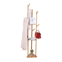 Load image into Gallery viewer, Sturdy Natural Bamboo Tree Garment Clothes Coat Hat Hanger Stand Rack w/ Shelves