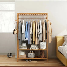 Load image into Gallery viewer, 3 Tier Clothes Rack Heavy Duty Wood Garment Shelves Rolling Wheels Side Hooks US