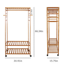 Load image into Gallery viewer, 3 Tier Clothes Rack Heavy Duty Wood Garment Shelves Rolling Wheels Side Hooks US
