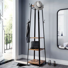 Load image into Gallery viewer, Extra Large Hall Trees Coat Hat Rack Storage 4 Shelves Garment Hanger Wood Metal