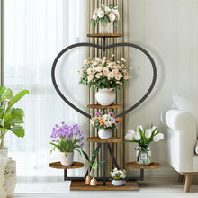Load image into Gallery viewer, Heavy Duty Square Pipe Plant Stand Heart 5-tier Flower Rack Display Shelves Wood