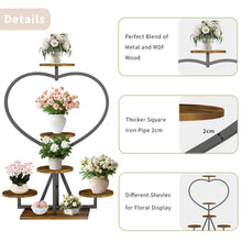 Load image into Gallery viewer, Heavy Duty Square Pipe Plant Stand Heart 5-tier Flower Rack Display Shelves Wood
