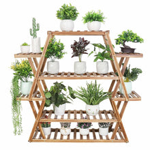Load image into Gallery viewer, Jumbo Triangle 4 Tier Wood Plant Stand Flower Rack Storage Shelf Garden Outdoor