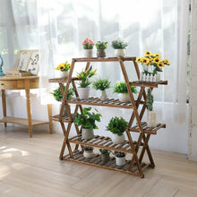 Load image into Gallery viewer, Jumbo Triangle 4 Tier Wood Plant Stand Flower Rack Storage Shelf Garden Outdoor