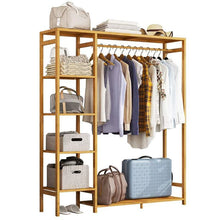 Load image into Gallery viewer, 6 Tier Bamboo Garment Rack Storage Shelves Clothes Hanging Wardrobe Closet Stand