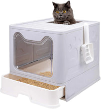 Load image into Gallery viewer, Top Exit Cat Litter Box with Tray Foldable Large Kitty Litter Boxes Toilet Clean
