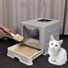 Load image into Gallery viewer, Top Exit Cat Litter Box with Tray Foldable Large Kitty Litter Boxes Toilet Clean