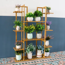 Load image into Gallery viewer, 9 Tier Bamboo Plant Stand Corner Shelf Garden Flower Pot Display Indoor Outdoor
