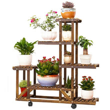 Load image into Gallery viewer, 6 Tiers Wood Flower Plant Stand Shelf Bonsai Display Storage Rack Rolling Corner
