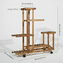 Load image into Gallery viewer, 6 Tiers Wood Flower Plant Stand Shelf Bonsai Display Storage Rack Rolling Corner