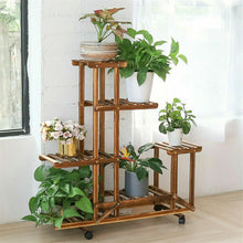 Load image into Gallery viewer, 6 Tiers Wood Flower Plant Stand Shelf Bonsai Display Storage Rack Rolling Corner