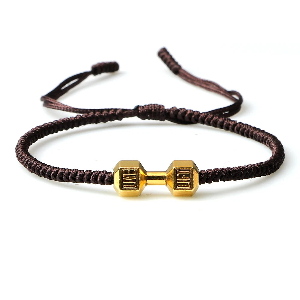 Energy Dumbbell Pendant Braided Bracelet Handmade Nylon Rope Adjustable Bracelet Women Prayer Couple Bangle Jewelry Gift Fashion