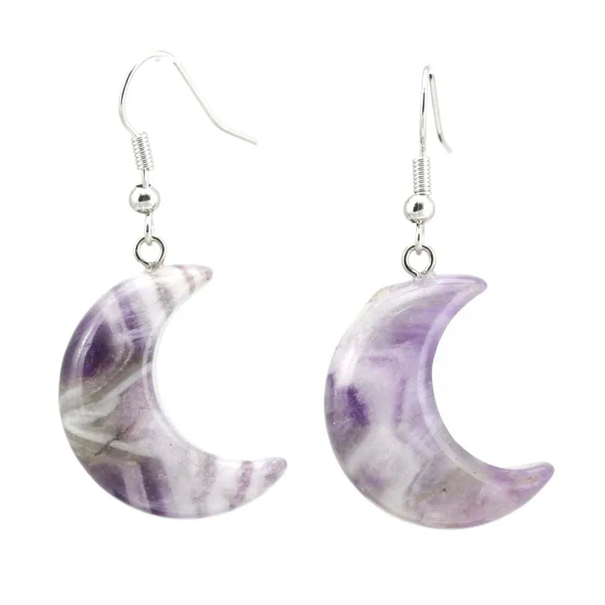 Natural Crystal Stone Crescent Moon Pendant Healing Crystals Quartz Reiki Labradorite Earrings Pendant Necklace For Women Girls