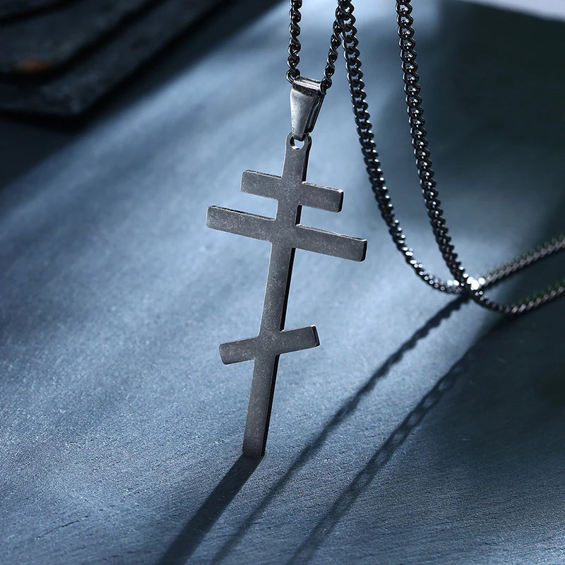 Christian Orthodox Crucifix Jesus Necklaces Russian Cross Prayer Big Pendant Gold Color INRI Crucifix Cross Men Necklace