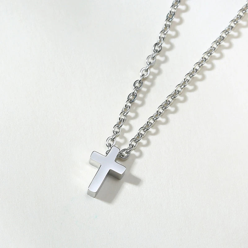 Men's Small Cross Pendant Simple Classic Stainless Steel Jesus Christ Necklaces Religious Women Unisex Jewelry 20" Chain