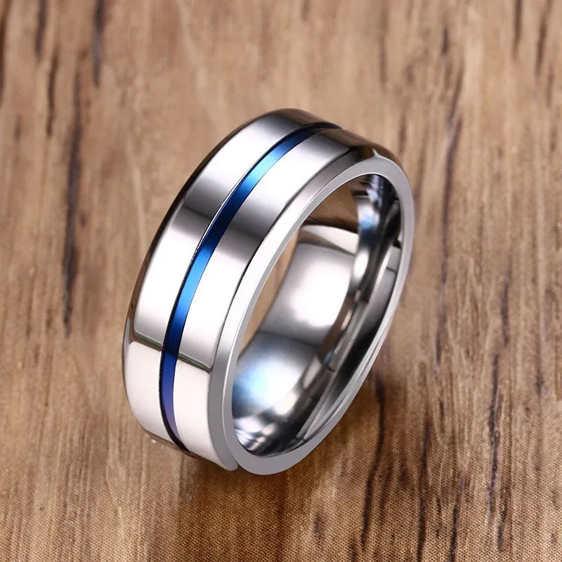 Mens Basic 8MM Wedding Bands Rings Matte Finished Stainless Steel with Thin Line anel masculino Gifts for Him