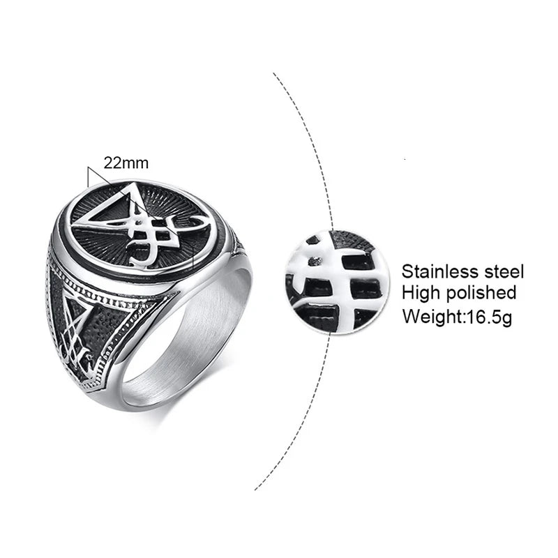 Mens Vintage Lucifer Ring Rock Punk Black Stainless Steel Male Party Gifts Jewelry