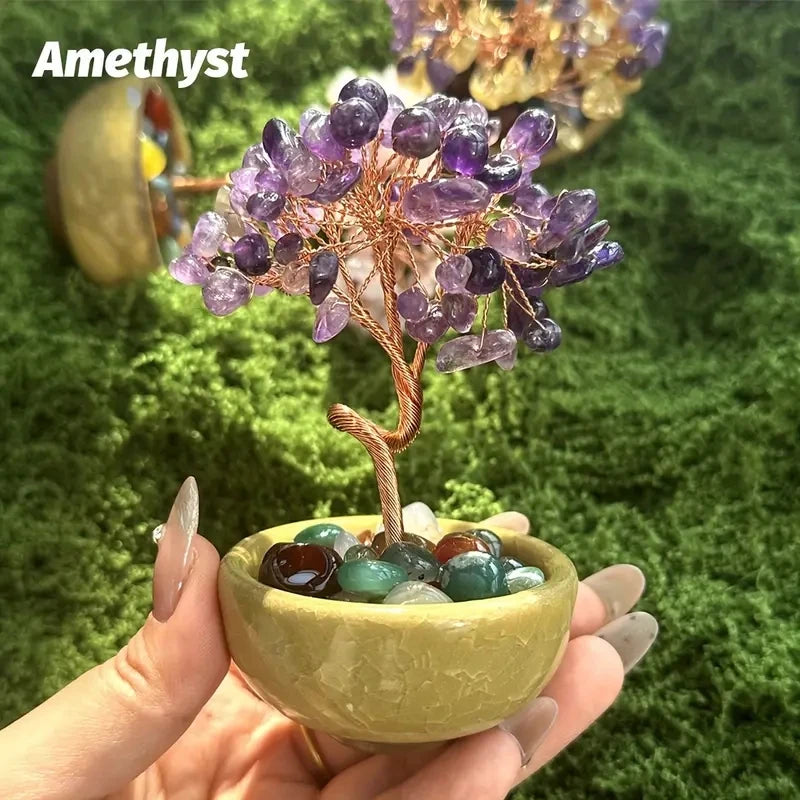 1pc, Amethyst Crystal Tree Reiki Natural Crystals Base Copper Wire Tree Life Spiritual Meditation Energy Tree Room Decor Gifts