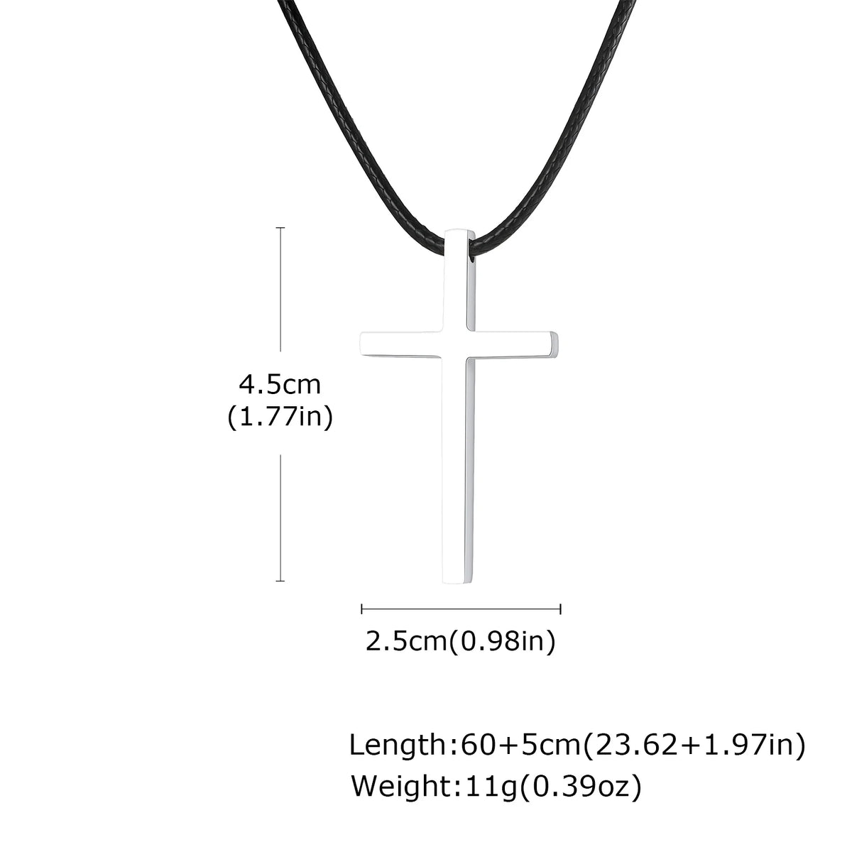 Minimalist Stainless Steel Cross Necklaces,Simple Thick Metal Pendant with Adjustable Black Rope Chain,Mens Religon Jewelry
